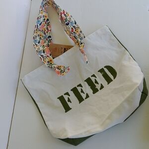 NWT Clarins x Feed 10 Canvas Tote Bag w/ Floral Handles
